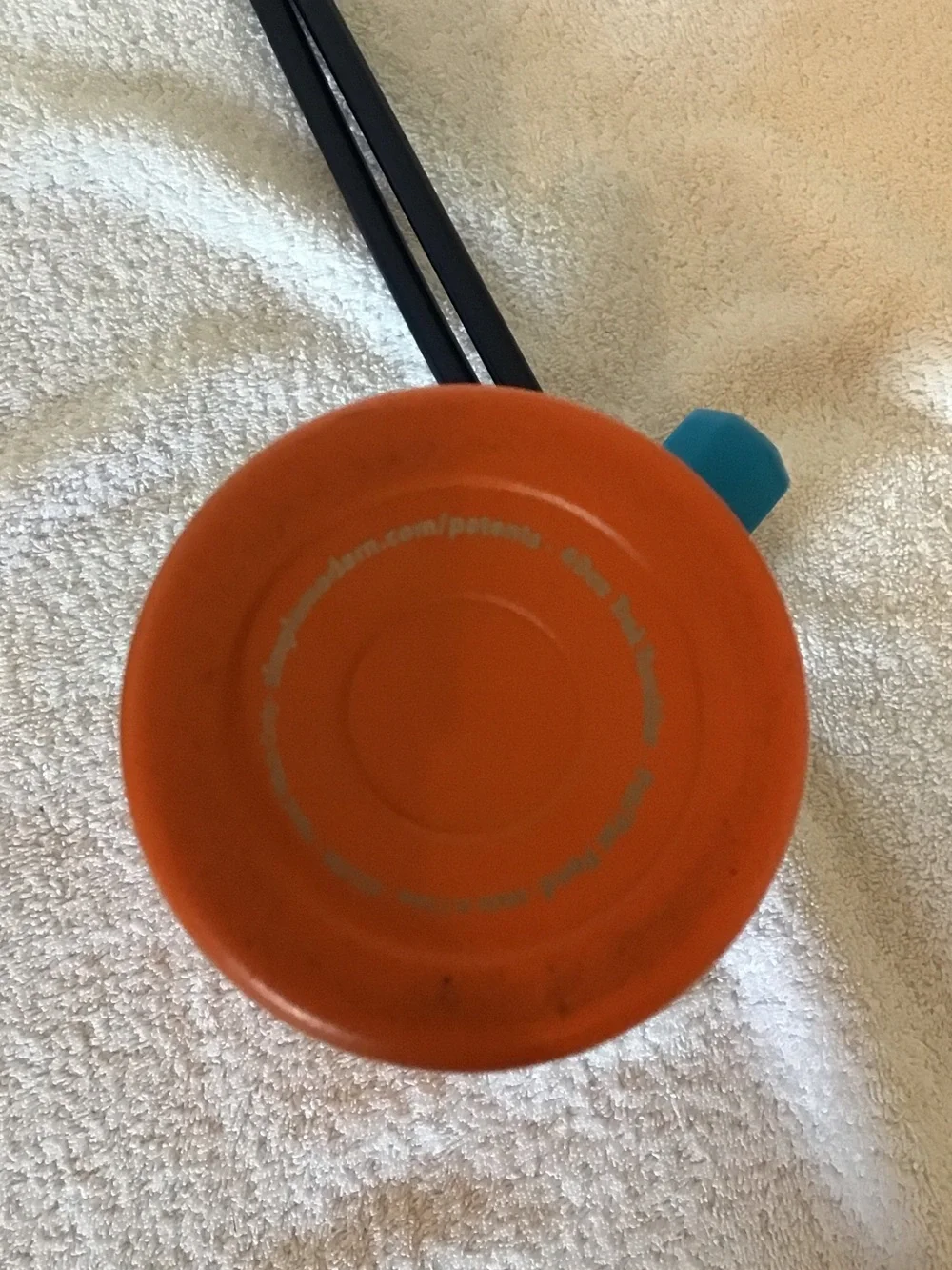 Simple Orange Travel Mug with Yellow Lid and Blue Handle